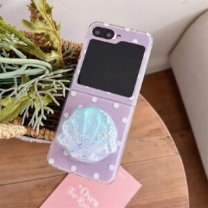Capa para Galaxy Z Flip7 com suporte magnético e bolinhas simples (para Galaxy Z Flip7/roxa com suporte)