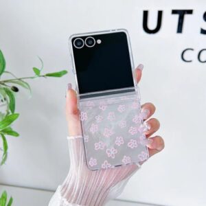 Capa para Galaxy Z Flip7 transparente com estampa de flor fofa e laser, com dobradiça de corrente (para Galaxy Z Flip7/01)