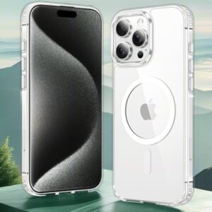 Capa para iPhone 15 Pro, compatível com MagSafe,[Não amarela] [Proteção contra quedas de grau militar] Capa magnética protetora à prova de choque para celular, transparente