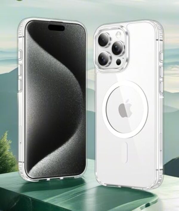 Capa para iPhone 15 Pro, compatível com MagSafe,[Não amarela] [Proteção contra quedas de grau militar] Capa magnética protetora à prova de choque para celular, transparente