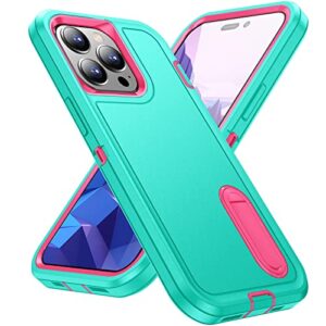 Capa para iPhone 15 Pro com suporte, ajuste fino, proteção resistente, à prova de choque, antiarranhões, capa rígida, azul claro/rosa