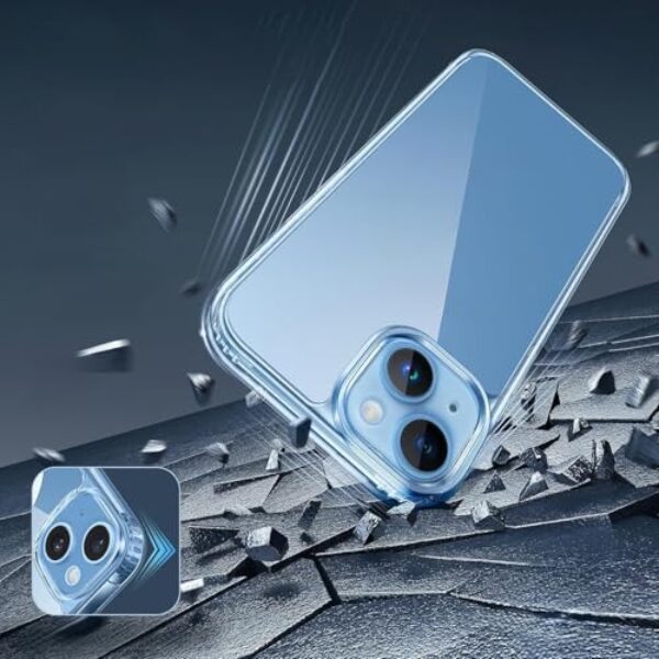 Capa para iPhone 15 transparente, traseira acrílica resistente ao amarelamento, cantos à prova de choque, capa de telefone para iPhone 15