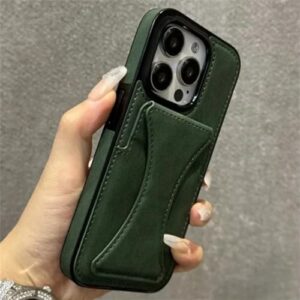 Capa para iPhone 16 15 11 12 13 14 Pro Max 17 Slim Fit Couro Slots para Cartões Capa Kickstand, verde, para iPhone 16e