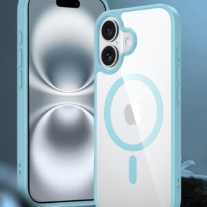 Capa para iPhone 16 Plus, compatível com MagSafe, proteção de grau militar à prova de choque, capa magnética transparente para celular, fina, antiarranhões, capa protetora para celular, azul-petróleo