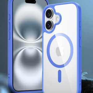 Capa para iPhone 16 Plus, compatível com MagSafe, proteção de grau militar à prova de choque, capa magnética transparente para celular antiamarelamento, fina, antiarranhões, capa protetora para