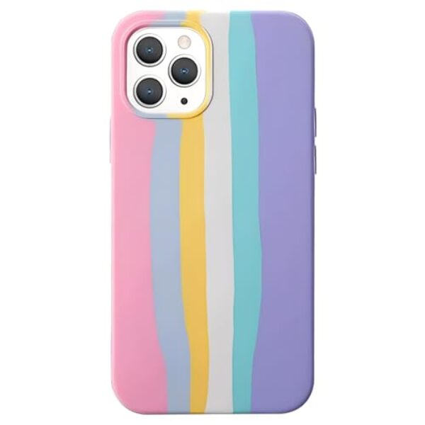 Capa para iPhone, Silicone Flexível, Design Listras Arco-Íris, Proteção Total (IPhone 13 Pro)