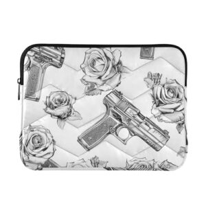 Capa para laptop 13-14 polegadas elegante capa para computador rosas pretas e brancas com bolsa de metal para laptop de viagem bolsa de mão para viagem de trabalho