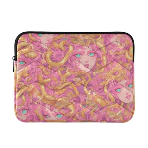 Capa para laptop 13 a 14 polegadas à prova d'água para laptop rosa dourado com desenho animado bolsa com zíper para viagem de trabalho