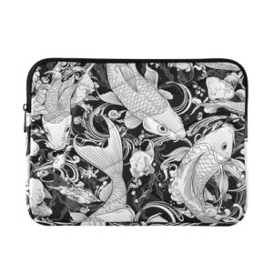 Capa para laptop clássica de 13 a 14 polegadas bolsa de transporte de pavão preto branco com zíper para viagem de trabalho