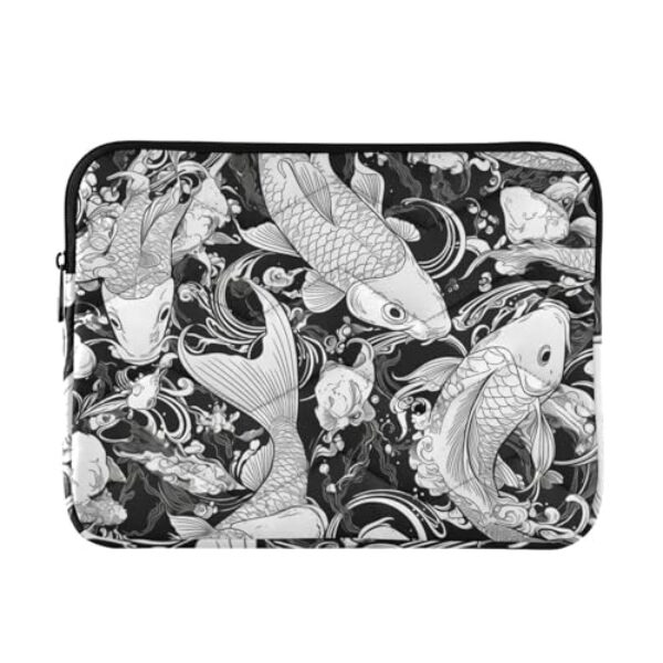 Capa para laptop clássica de 13 a 14 polegadas bolsa de transporte de pavão preto branco com zíper para viagem de trabalho