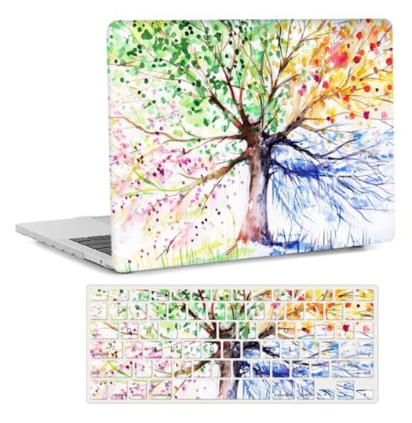 Capa para laptop compatível com MacBook Air 13 polegadas 2020 2019 2018 versão M1 A2337 A2179 A1932 com tela retina e Touch ID, capa rígida de plástico e capa de teclado, árvore colorida
