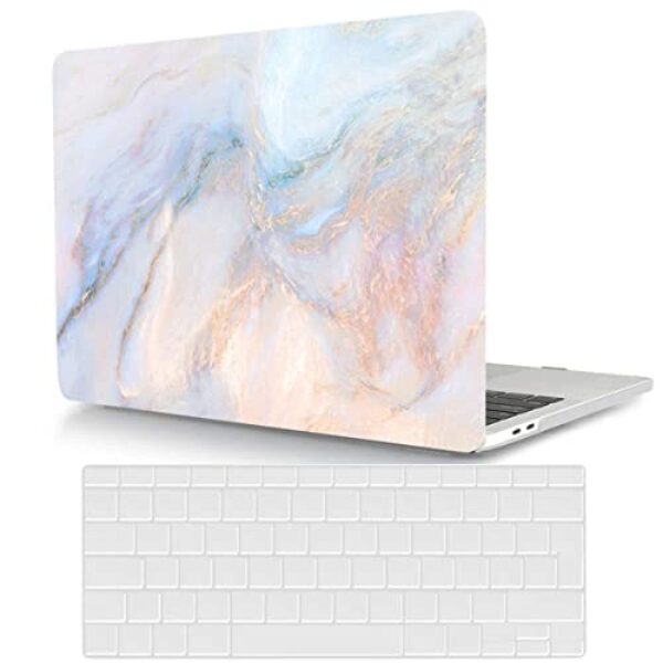 Capa para laptop compatível com MacBook Pro 13 polegadas A1706 A1708 A1989 A2159 A2251 A2289 A2338 2016 2017 2018 2019 2020, capa rígida de plástico fosco e capa de teclado, cor mármore