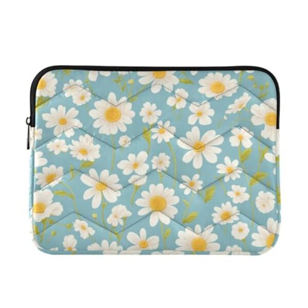 Capa para laptop de 13 a 14 polegadas, bolsa para computador portátil, azul, branca, margarida, viagem, bolsa para laptop para viagem de trabalho