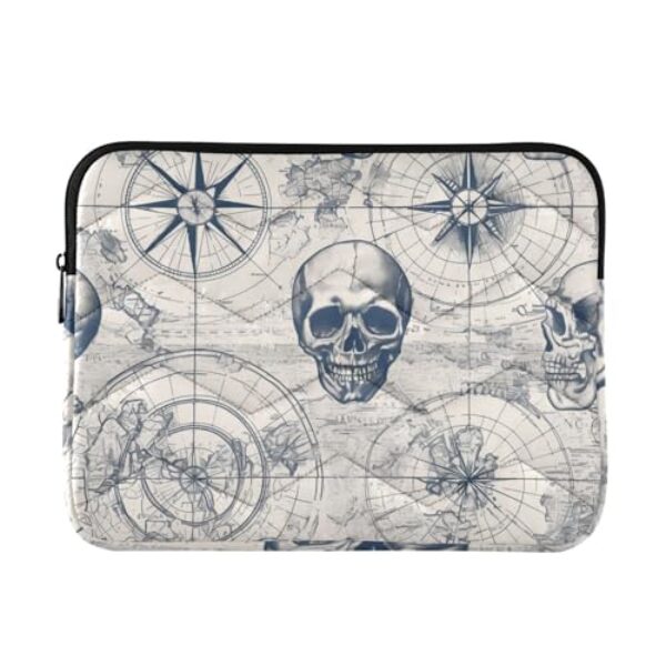 Capa para laptop de 13 a 14 polegadas leve para laptop Aventuras de caveira preta e branca bolsa de transporte de computador para homens e mulheres