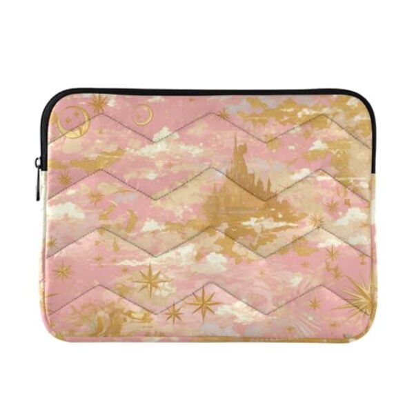 Capa para laptop de 13 a 14 polegadas poliéster bolsa para laptop rosa dourado conto de fadas castelo bolsa com zíper para laptop
