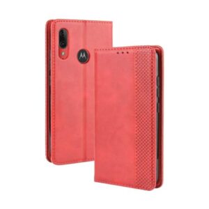 Capa para MOTO E6 Plus,Retro Flip magnético,Caso de telefone de couro PU,Design de carteira com 3 slots de cartão e 1 clipe de dinheiro -Red