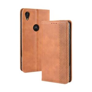 Capa para MOTO E6,Retro Flip magnético,Caso de telefone de couro PU,Design de carteira com 3 slots de cartão e 1 clipe de dinheiro -Brown