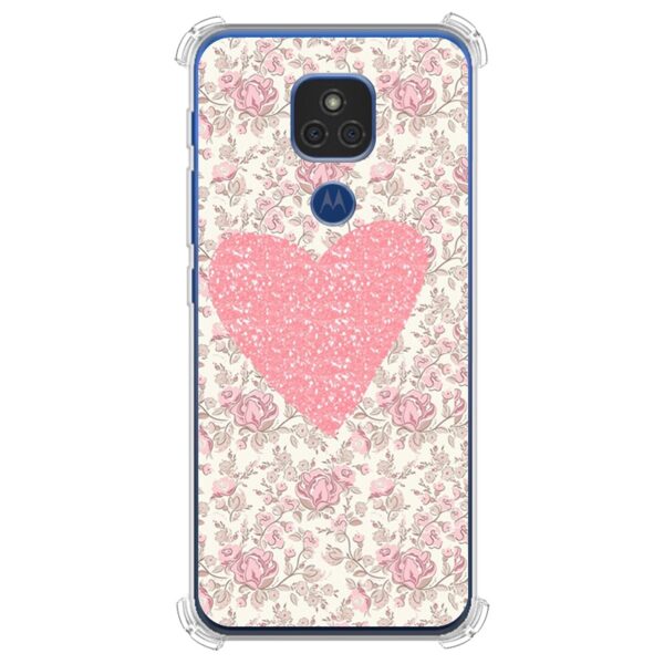Capa para Moto E6s, Moto E6 Plus, Moto E7, Moto E7 Plus, Moto E7 Power, Moto E20 - Coração Floral
