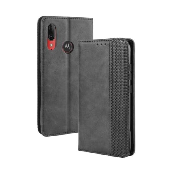 Capa para MOTO E6S,Retro Flip magnético,Caso de telefone de couro PU,Design de carteira com 3 slots de cartão e 1 clipe de dinheiro -Black