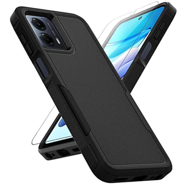 Capa para Moto G 5G 2023 / Moto G Power 5G 2023: Capa protetora de camada dupla para celular resistente à prova de choque resistente com protetor de tela - proteção militar - Motorola Moto G 5G 2023, preta