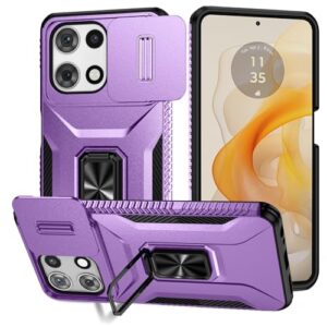Capa para Moto G 5G 2025, com capa de lente de câmera deslizante, protetor de tela HD, suporte de anel giratório de 360°, capa protetora à prova de choque de grau militar AYMECL para Motorola Moto G