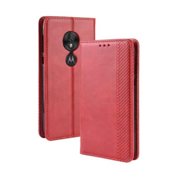 Capa para MOTO G7 PLAY,Retro Flip magnético,Caso de telefone de couro PU,Design de carteira com 3 slots de cartão e 1 clipe de dinheiro -Red