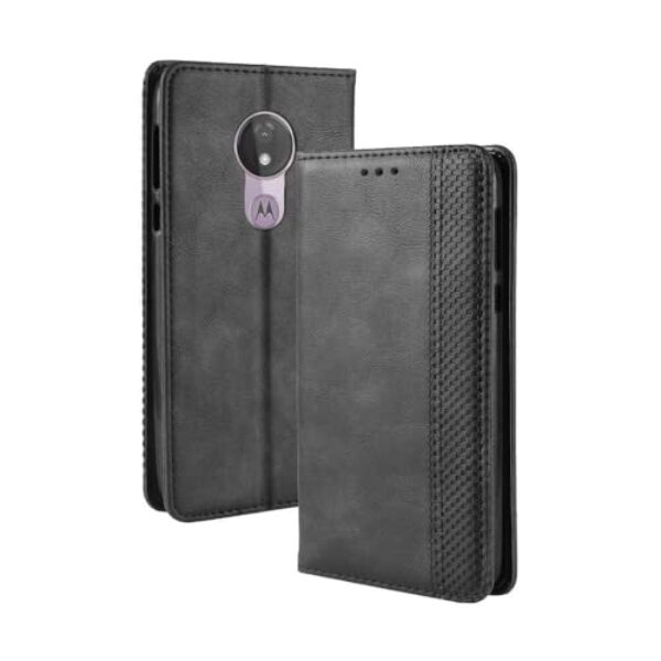 Capa para MOTO G7 POWER,Retro Flip magnético,Caso de telefone de couro PU,Design de carteira com 3 slots de cartão e 1 clipe de dinheiro -Black