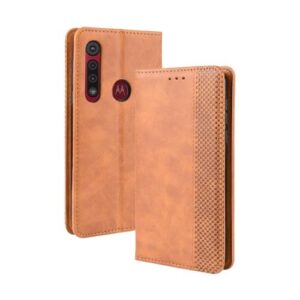 Capa para MOTO G8 Plus,Retro Flip magnético,Caso de telefone de couro PU,Design de carteira com 3 slots de cartão e 1 clipe de dinheiro -Brown