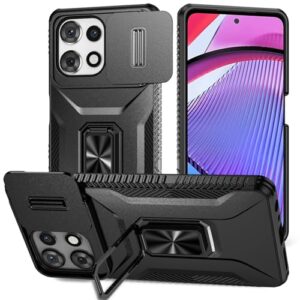 Capa para Moto G Play 5G 2025 com capa de lente de câmera deslizante, protetor de tela HD, suporte de anel giratório de 360°, capa protetora à prova de choque de grau militar AYMECL para Motorola G
