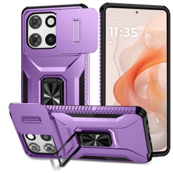 Capa para Moto G Stylus 2025, com capa de lente de câmera deslizante, protetor de tela HD, suporte giratório de 360°, capa protetora à prova de choque de grau militar AYMECL para Motorola G Stylus 5G