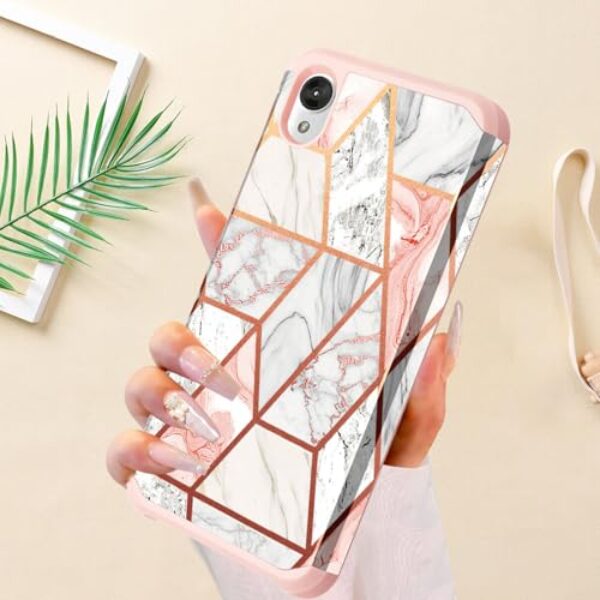 Capa para Motorola Moto E6, mármore ouro rosa 2 em 1 capa protetora de silicone TPU macio em policarbonato macio e resistente à prova de choque para mulheres e meninas para Motorola Moto E6,14.0 cm