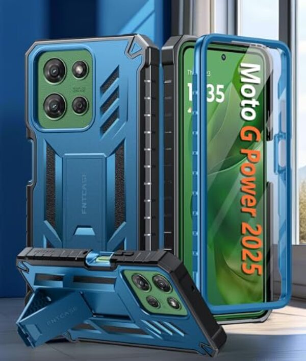Capa para Motorola Moto G-Power-5G-2025 de grau militar à prova de quedas com suporte | TPU texturizado fosco resistente à prova de choque | Capa protetora resistente para celular - azul