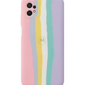 Capa para Motorola Moto G32 com Listras Coloridas, Design Pastel, Rosa, Amarelo, Verde e Lilás, Proteção Total