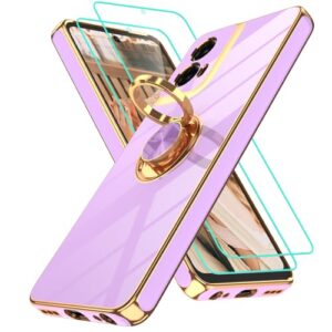 Capa para Motorola Moto G 5G 2024: Capa para Moto G Play 5G 2024 com 2 peças protetoras de tela | Suporte magnético de rotação de 360° | Capa protetora de TPU macio com borda dourada | Roxo claro