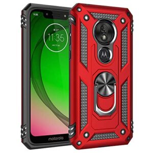 Capa para Motorola Moto G7 Play de grau militar com anel giratório de metal 360, suporte magnético para montagem no carro, capa à prova de choque para celular Moto G7 Play, Vermelho