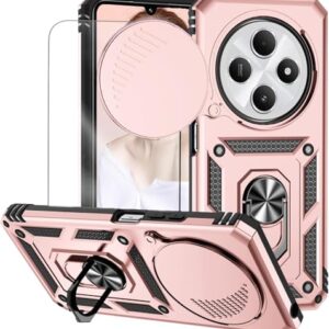 Capa para Redmi 14C e Xiaomi Poco C75 Capinha | com 2 peças de protetor de tela temperado com janela deslizante da câmera e suporte para telefone incluídos - Rosa