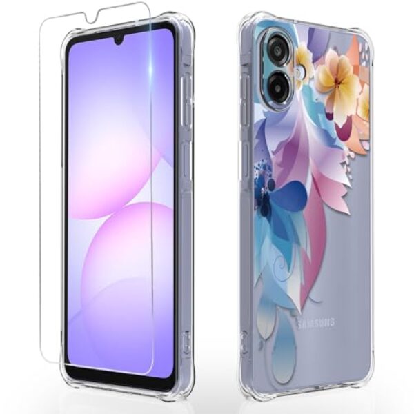 Capa para Samsung Galaxy-A07: Capa para celular de borracha TPU flexível com protetor de tela para Samsung Galaxy A07 (pintura colorida)