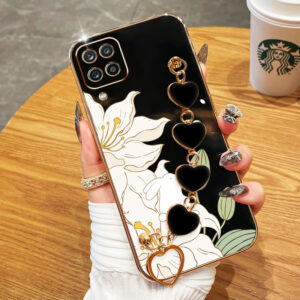 Capa Para Samsung Galaxy A12 M12 F12 A22 M22 F22 M32 M53 4G 5G A12 Nacho A12S Coelho De Lírio Branco Com Pulseira De Amo