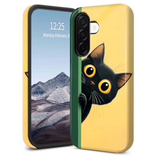 Capa para Samsung Galaxy A36-5G, capa híbrida fina de camada dupla - capa rígida de policarbonato + silicone macio, à prova de choque e resistente a arranhões e antiamarelamento, gato preto fofo 2