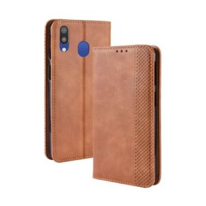 Capa para Samsung Galaxy M20,Retro Flip magnético,Caso de telefone de couro PU,Design de carteira com 3 slots de cartão e 1 clipe de dinheiro -Brown