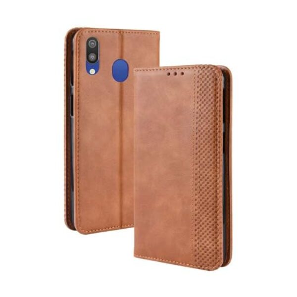 Capa para Samsung Galaxy M20,Retro Flip magnético,Caso de telefone de couro PU,Design de carteira com 3 slots de cartão e 1 clipe de dinheiro -Brown