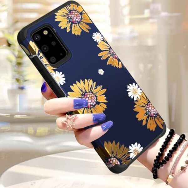 Capa para Samsung Galaxy S20 Plus, brilhante floral margarida girassol 2 em 1 PC rígido TPU macio bumper fino à prova de choque capa protetora antiarranhões para mulheres meninas para Galaxy S20 Plus