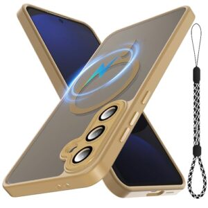 Capa para Samsung Galaxy S24 FE com alça de cordão incluída, [proteção total da câmera] [compatível com MagSafe] Capa protetora de celular fosca translúcida à prova de choque para Galaxy S24 FE de 6,7