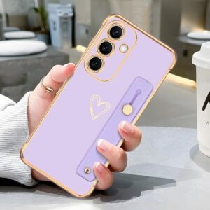 Capa para Samsung Galaxy S24, Galaxy S24, capa de celular com coração de amor, capa fofa com suporte de pulseira, revestimento de TPU macio com revestimento de TPU macio, capa protetora para Galaxy