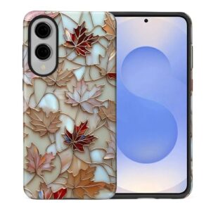 Capa para Samsung Galaxy S25 Edge, silicone macio brilhante + PC rígido antiarranhões capa protetora 2 em 1 resistente à prova de choque para mulheres e homens - vitral de folha de outono