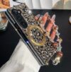 Capa para Samsung Galaxy Z Fold 6 Bling [compatível com MagSafe] Capa de telefone magnética fina com estampa de leopardo com pulseira de cristal, ouro