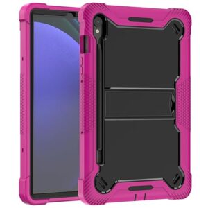 Capa para tablet Samsung Galaxy Tab S10 Lite de 10,9 polegadas – Capa protetora de silicone à prova de choque com suporte, estilo comercial resistente a quedas (rosa vermelho + preto)