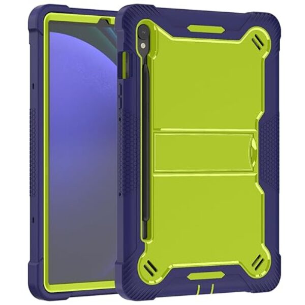 Capa para tablet Samsung Galaxy Tab S10 Lite de 10,9 polegadas – Capa protetora de silicone à prova de choque com suporte, estilo comercial resistente a quedas (azul + amarelo)