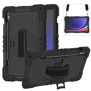Capa para tablet Samsung Galaxy Tab S10 Lite de 10,9 polegadas – Capa protetora de silicone à prova de choque com alça de ombro, alça de pulso, estilo comercial resistente a quedas (preto)