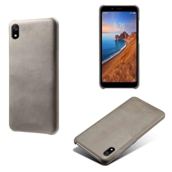 Capa para Xiaomi Redmi 7A,Proteção contra quedas,Casca de volta de cor sólida simples,Design de couro de imitação de plástico-Gray